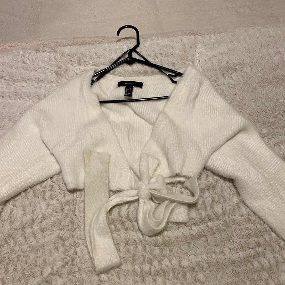 front tie cropped white sweater